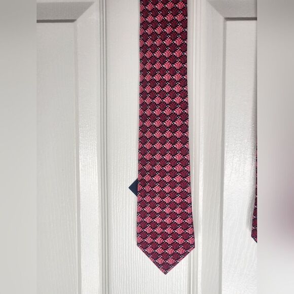 NWT Cole Haan Pink Red Blue Geometric Print Mixed Yarn  58"×3" Neck Tie - Picture 1 of 5
